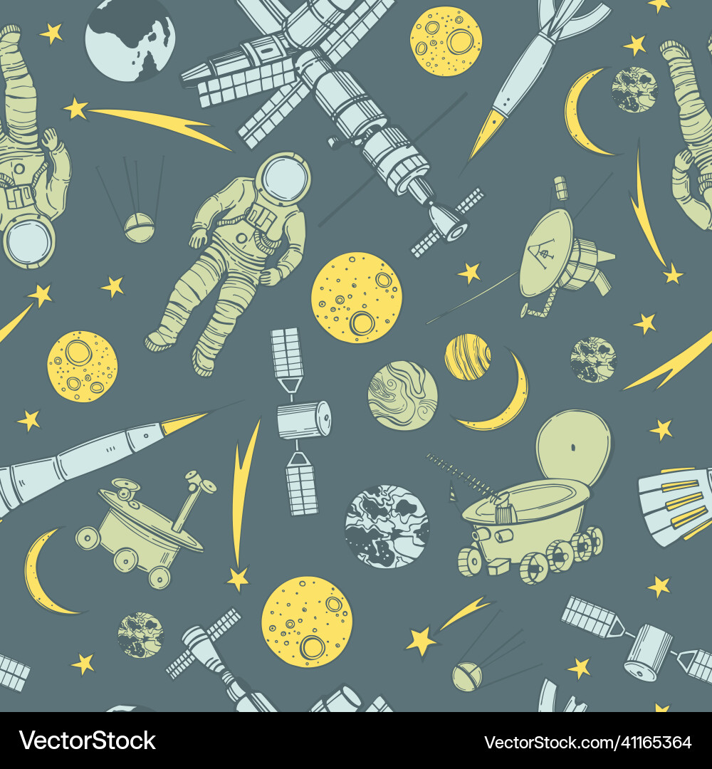 Pattern with hand-drawn space objects Pattern with hand-drawn space objects Vector Image