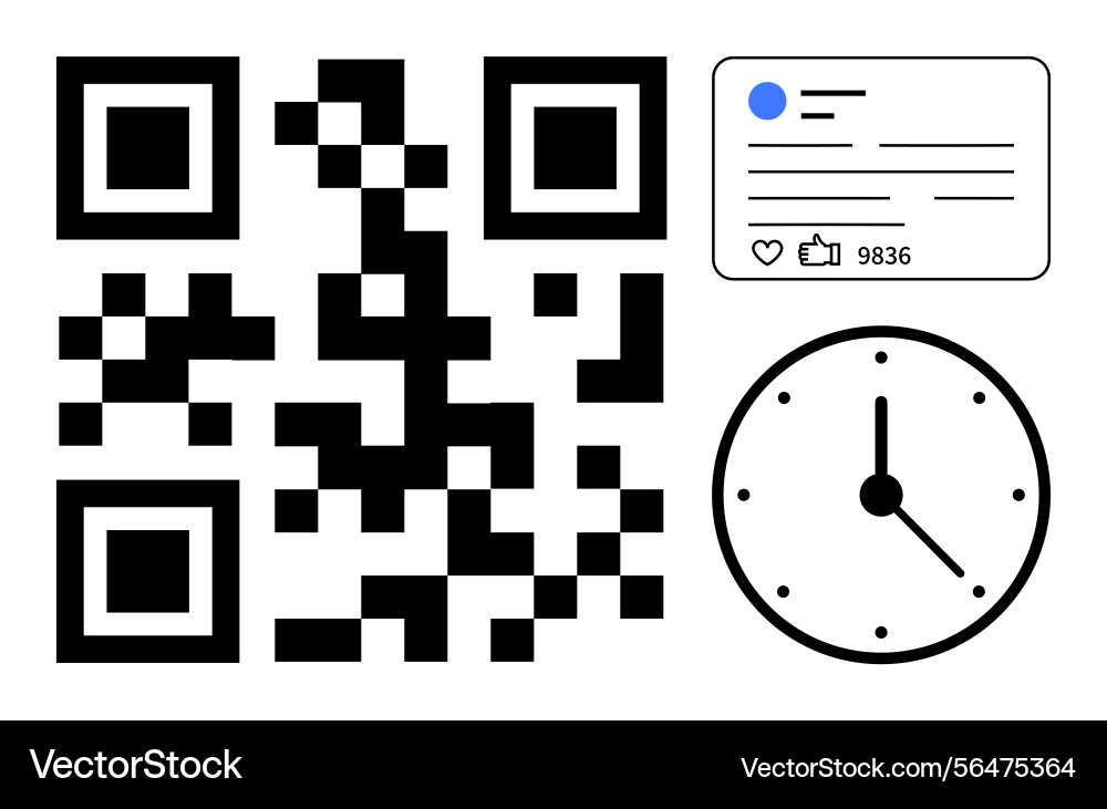 Qr code social interaction metrics and clock Qr code social interaction metrics and clock vector image