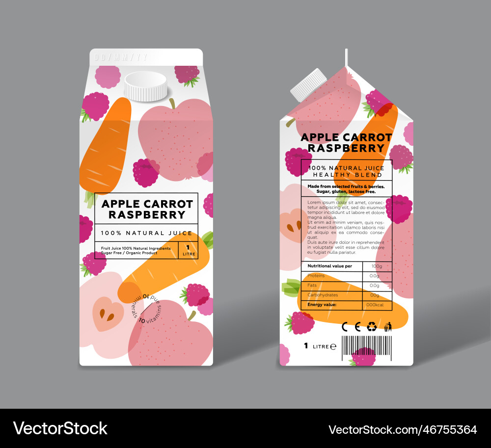 Red apple carrot and raspberry packaging design Red apple carrot and raspberry packaging design Vector Image