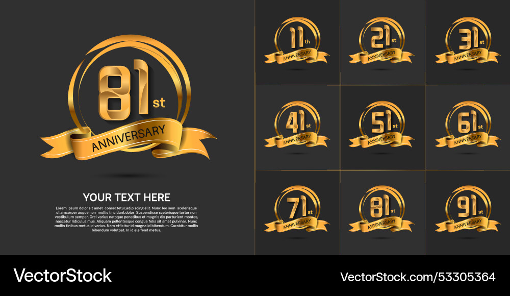 Set of anniversary with golden color and swoosh Vector Image