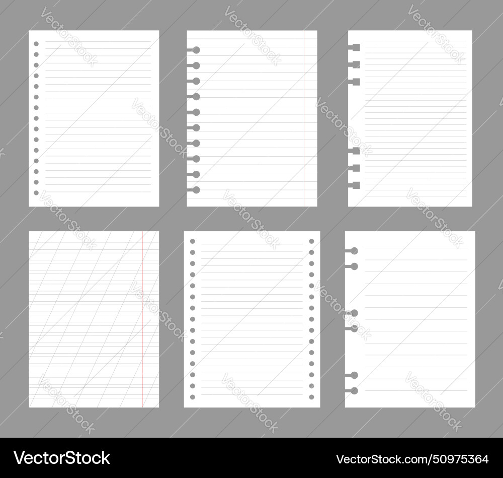 Set of notebook sheets isolated on gray background Set of notebook sheets isolated on gray background vector image