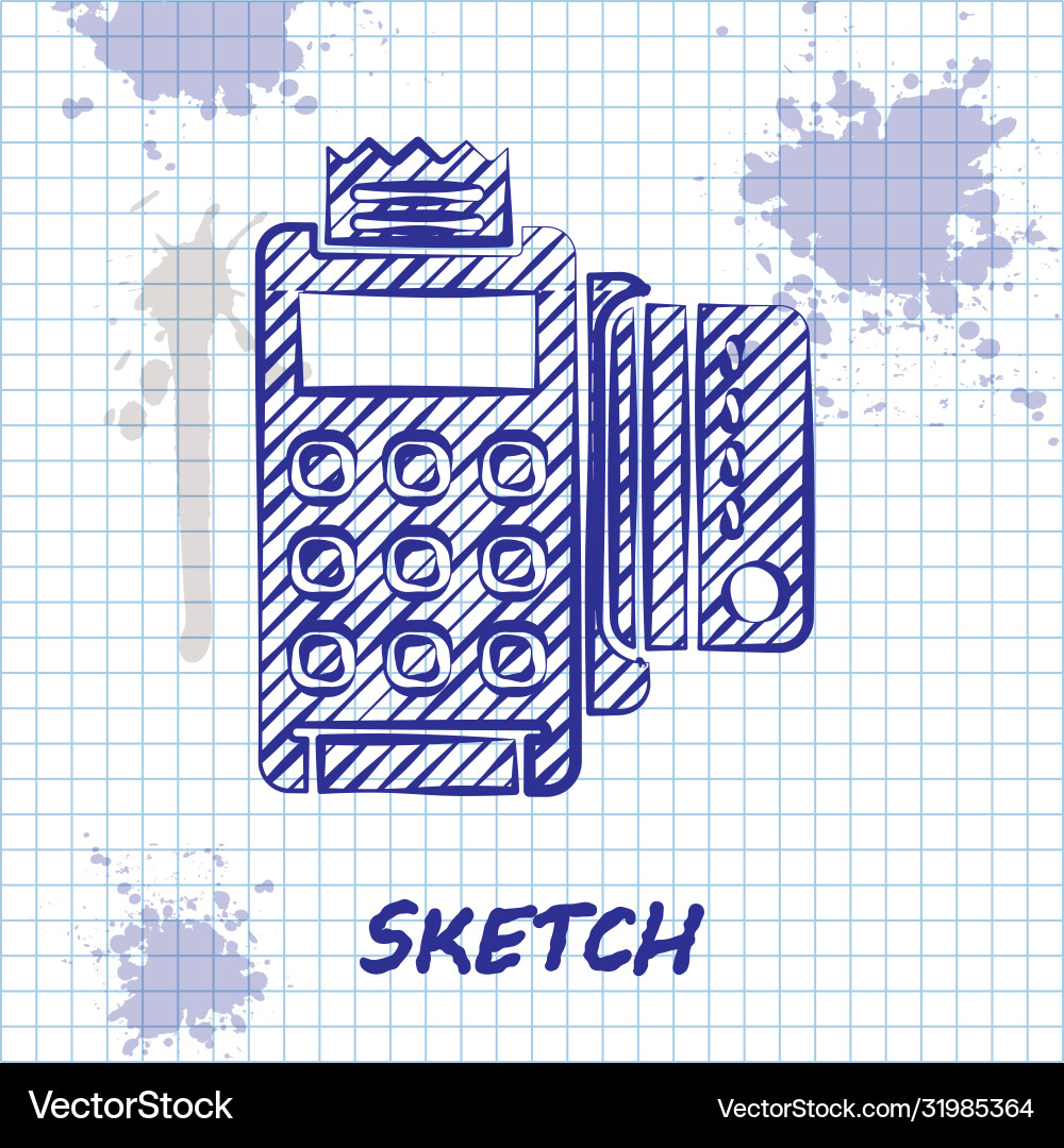 Sketch line pos terminal with inserted credit card Vector Image