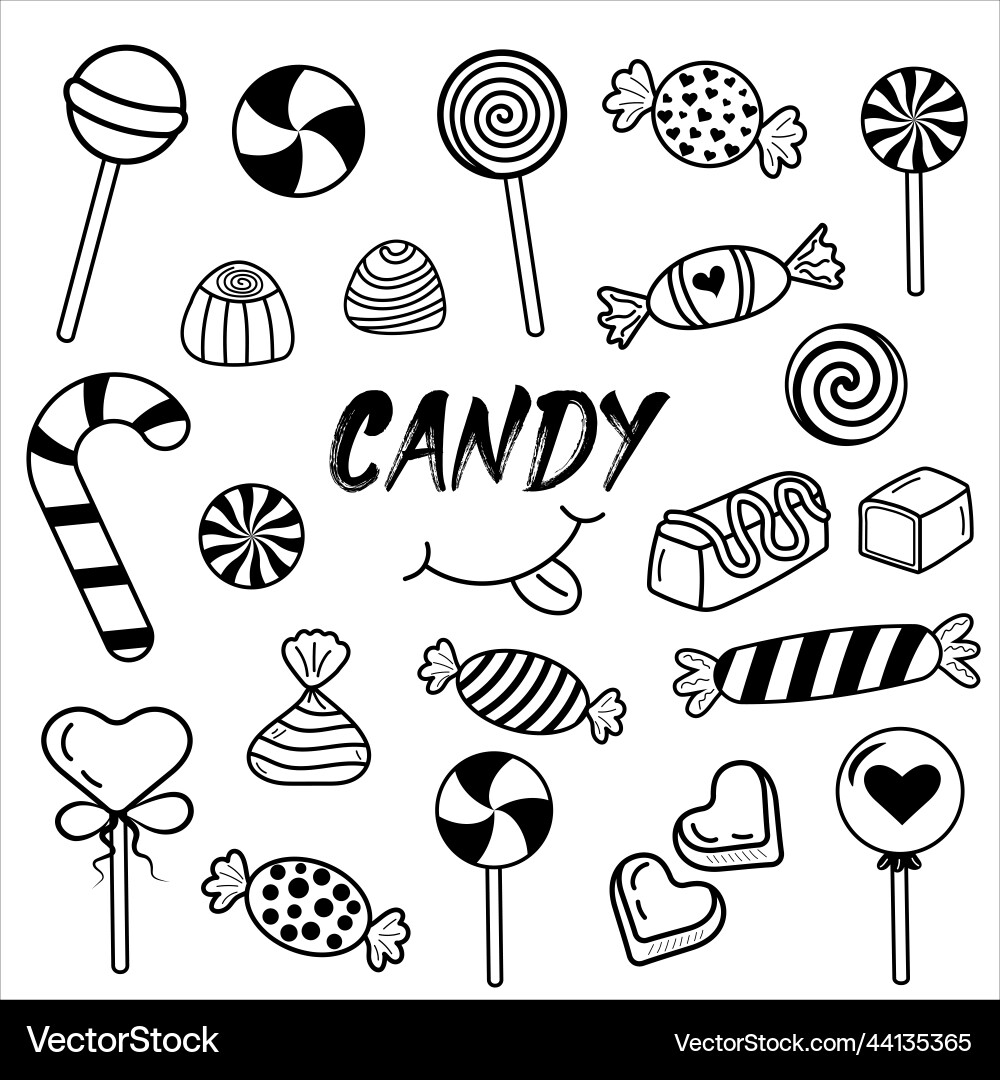Candy Doodle Set - Linear Style vector image