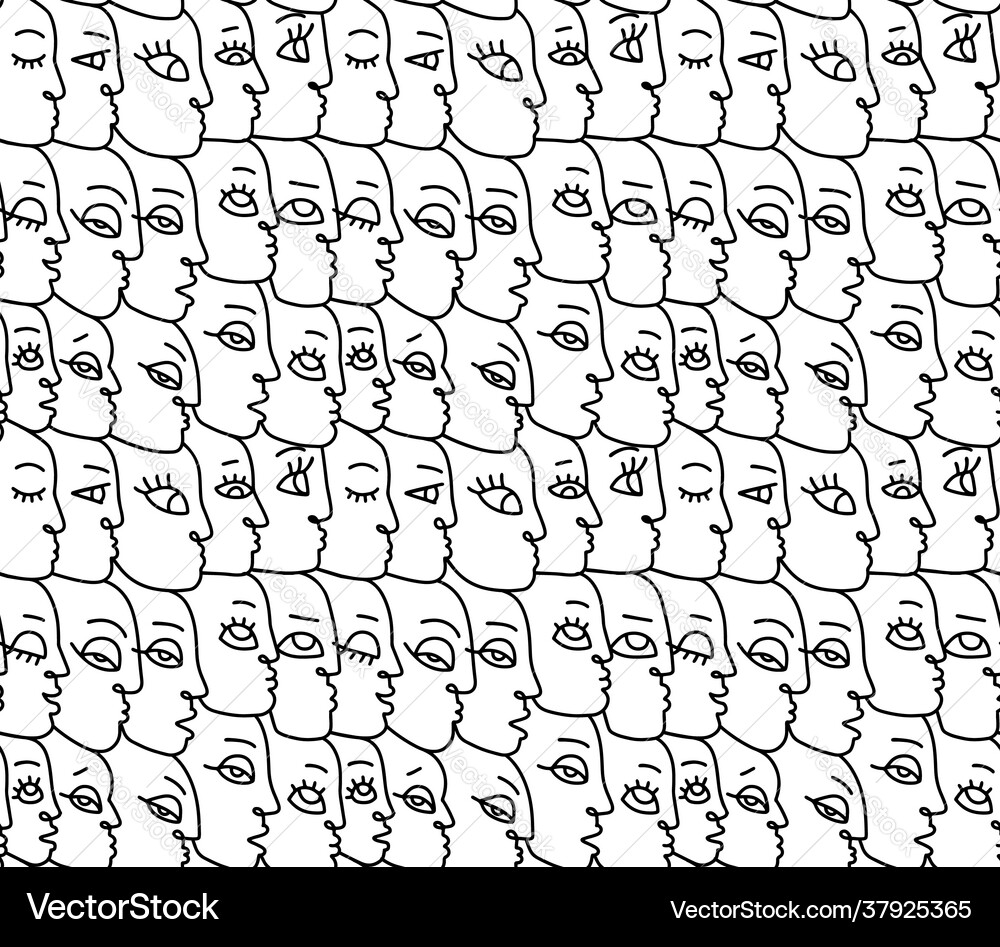 Linear drawing abstract faces seamless pattern Vector Image