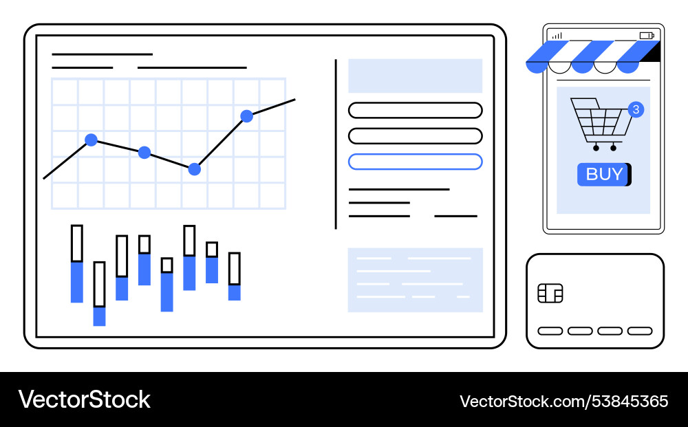 Online shopping interface with data analytics Online shopping interface with data analytics vector image
