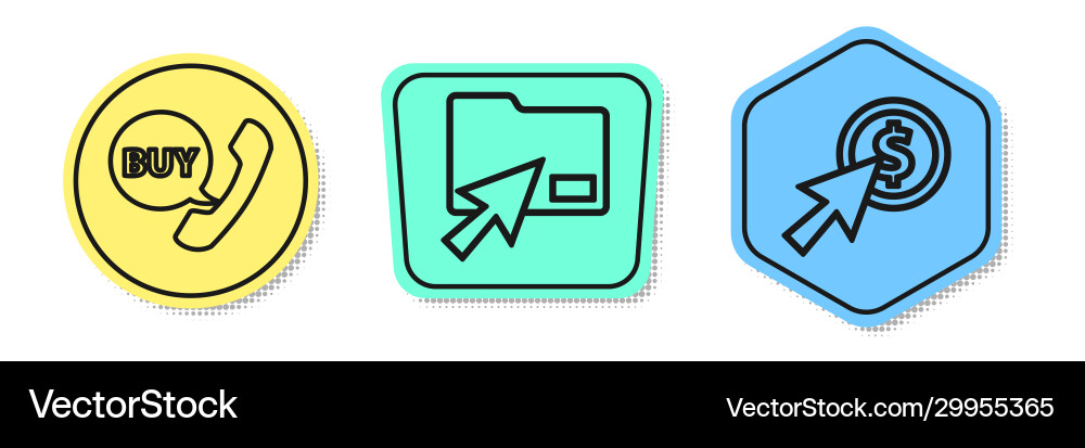 Set line phone and speech bubble with buy cursor Vector Image