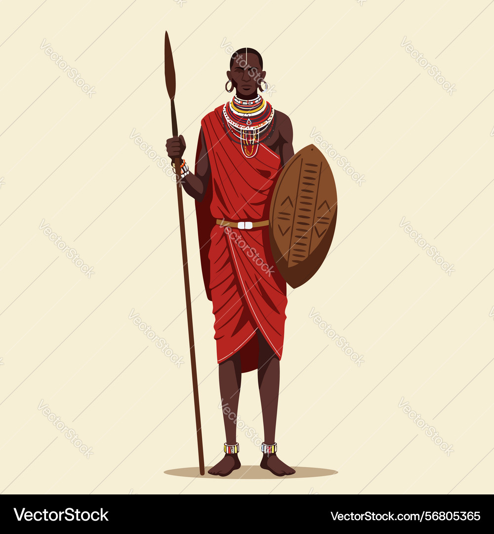 Standing african warrior holding spear and shield – Royalty-Free Vector |  VectorStock, image size:1000x1080