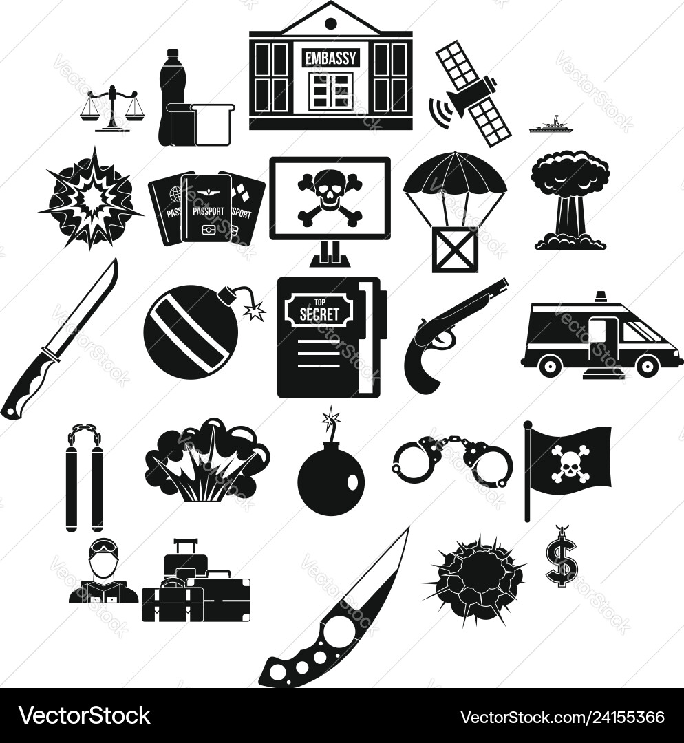 Antiterrorism icons set simple style Antiterrorism icons set simple style vector image