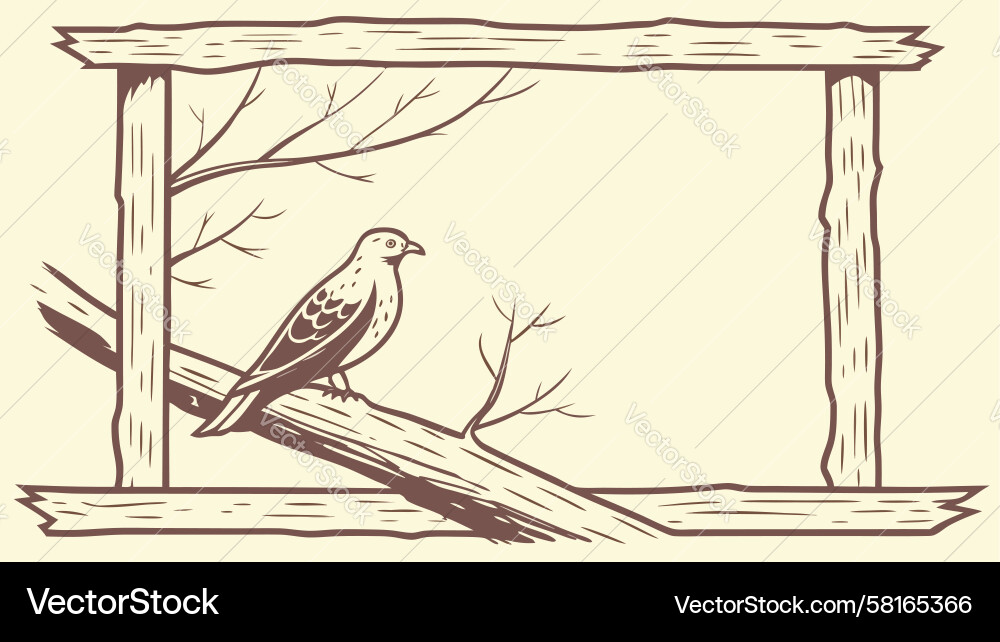 Bird on Branch in Square Frame Vector Image