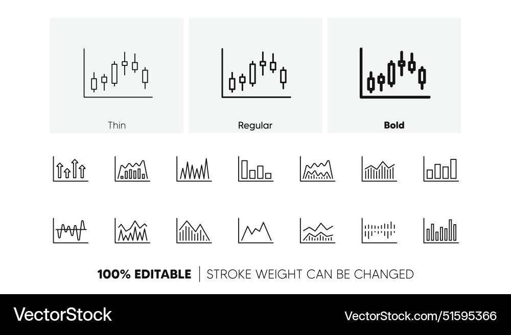 Charts and graphs line icons candlestick graph Charts and graphs line icons candlestick graph vector image