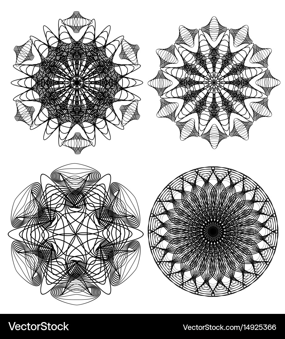Circle lace patterns design elements in black Vector Image