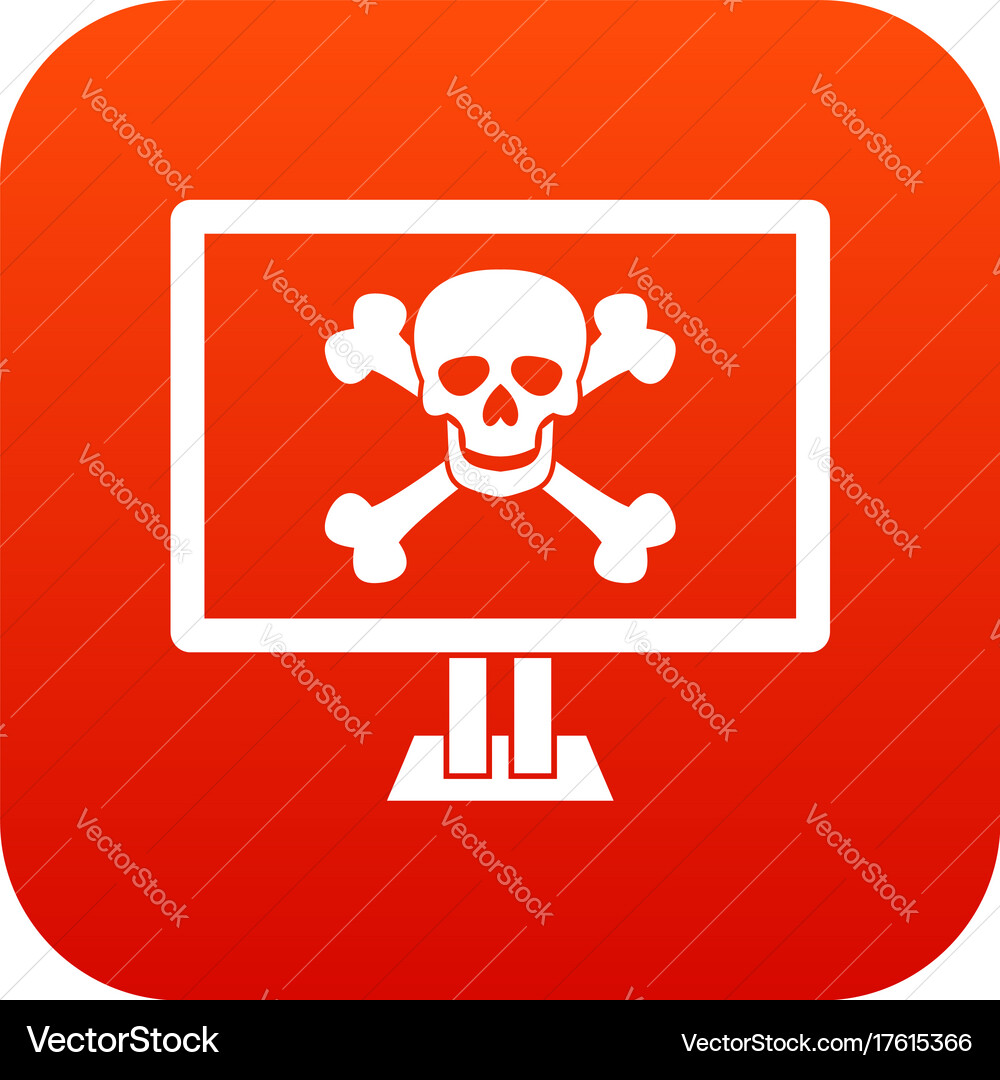 Computer monitor with a skull and bones icon vector image