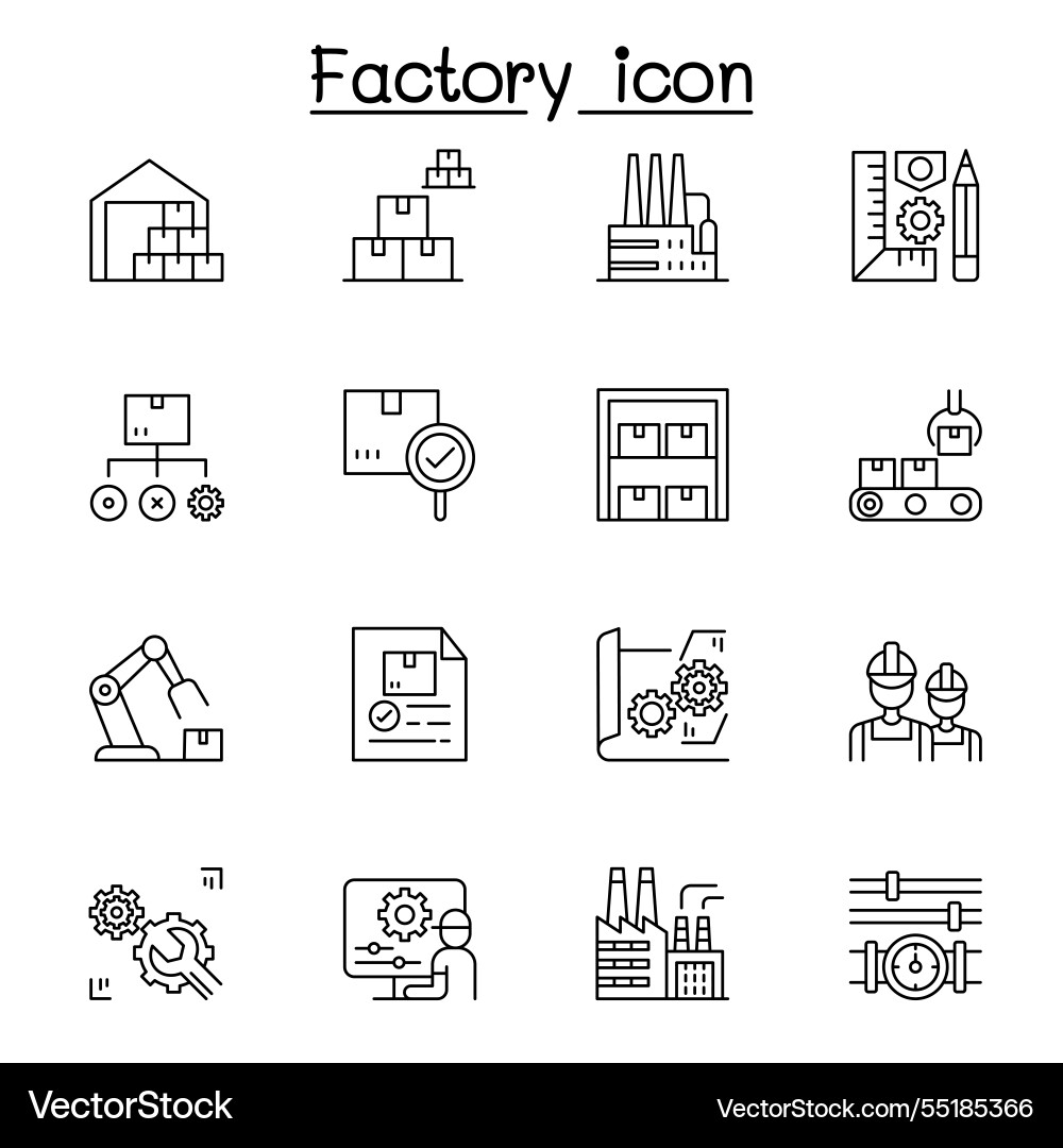 Factory icon set in thin line style Factory icon set in thin line style vector image