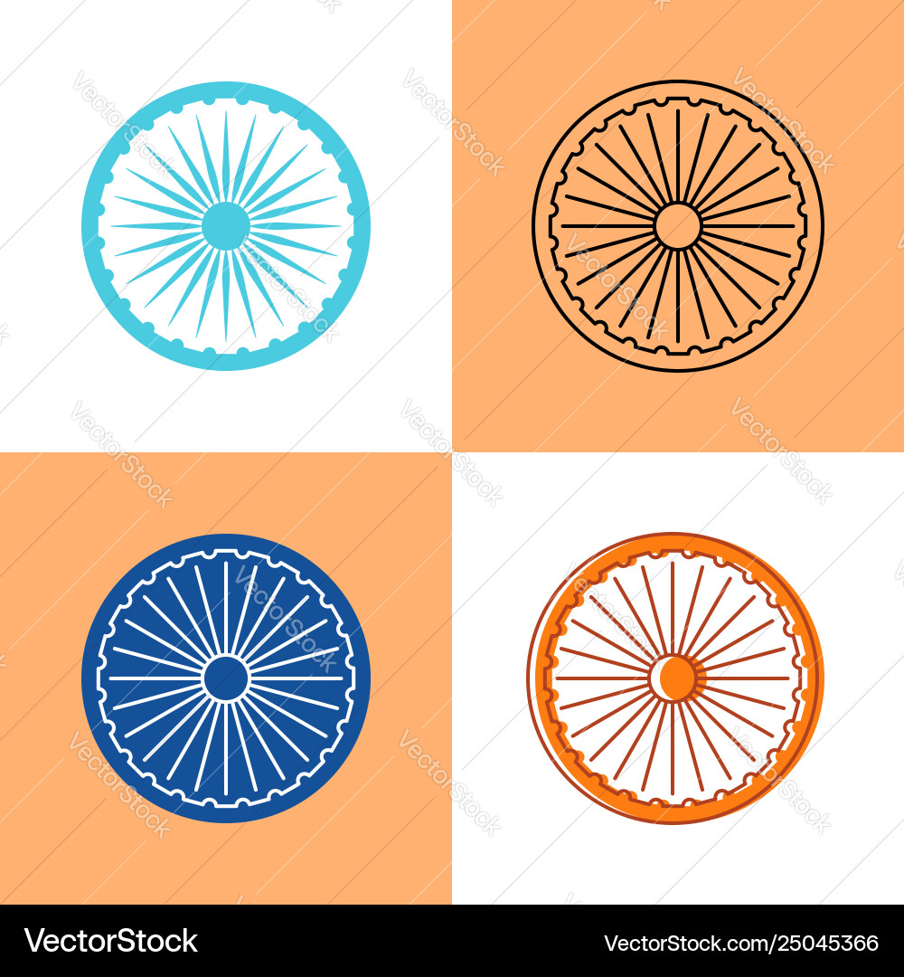 Indian ashoka chakra icon set in flat and line Indian ashoka chakra icon set in flat and line vector image