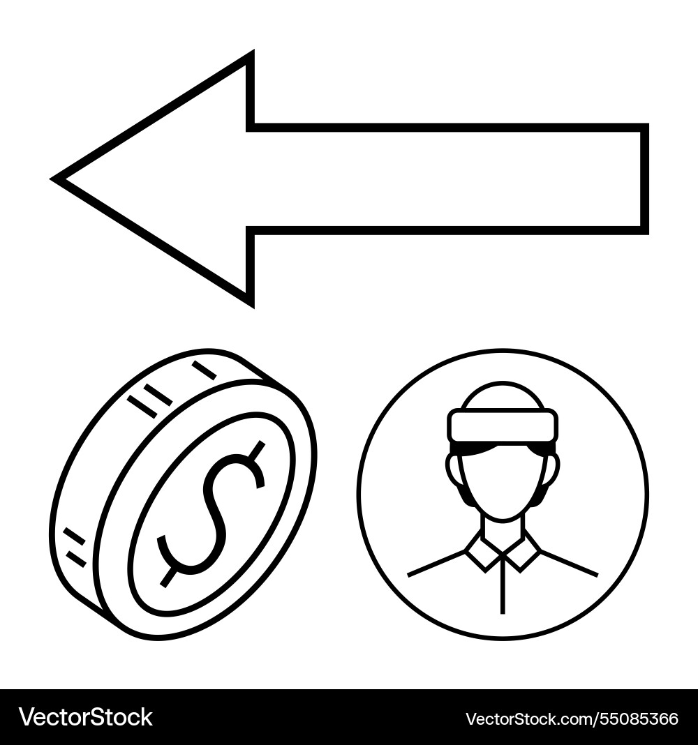 Line art of left arrow dollar coin and user Line art of left arrow dollar coin and user vector image