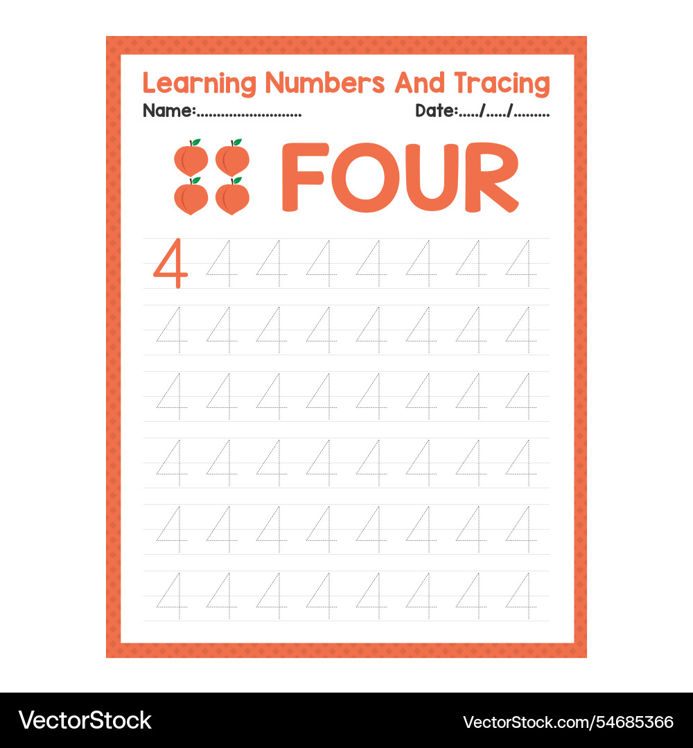 Numbers tracing practice writing number Numbers tracing practice writing number vector image