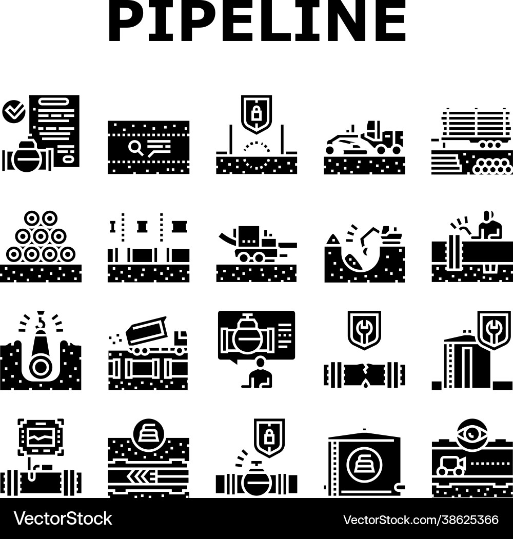 Pipeline construction collection icons set Vector Image