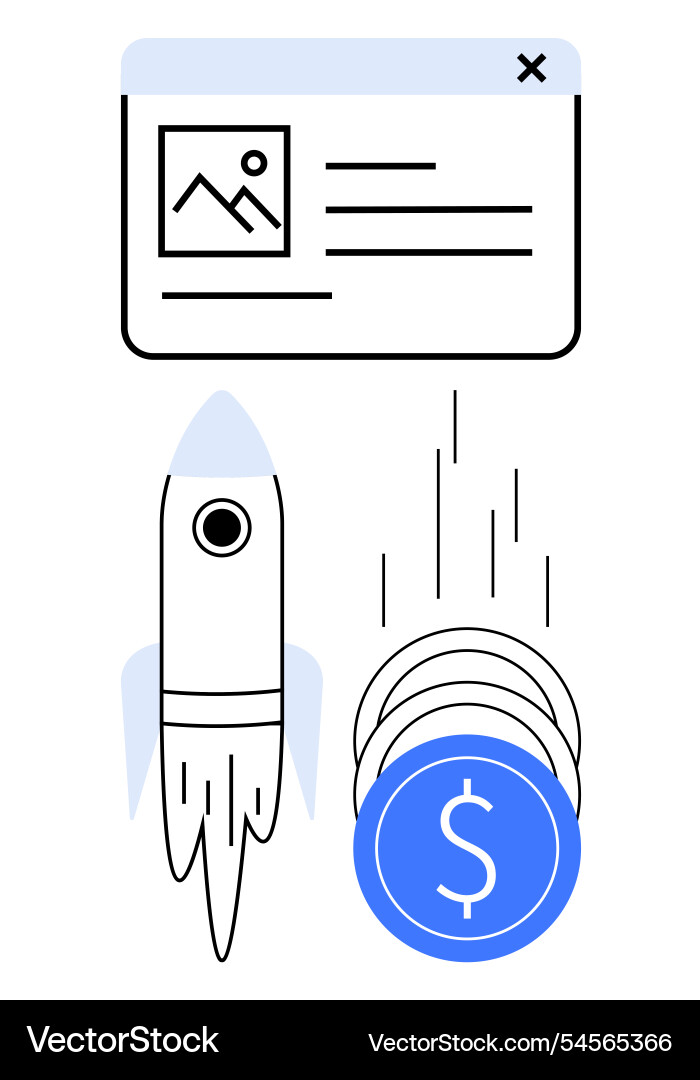 Rocket launch and website popup representing rapid vector image