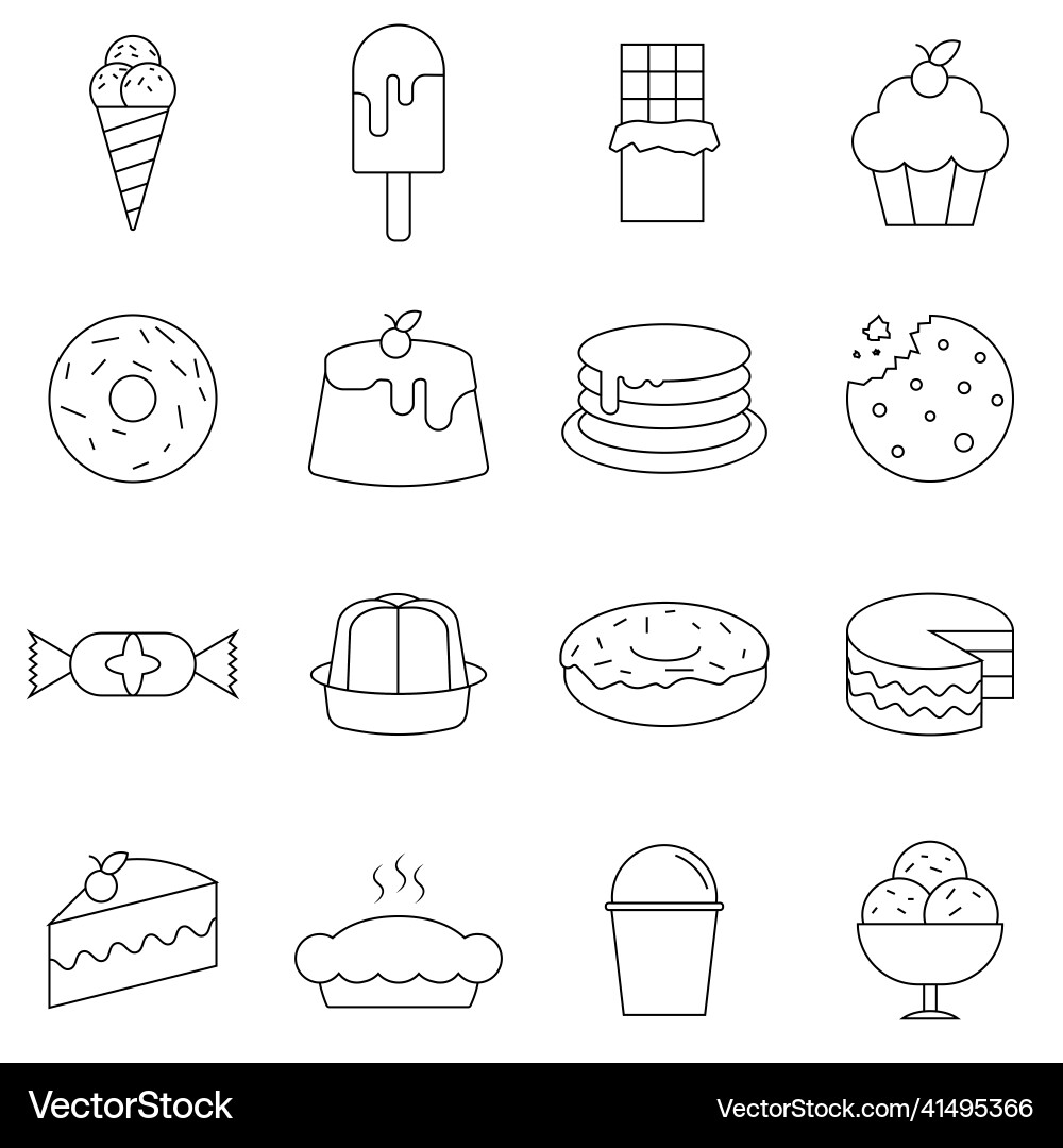 Simple set of dessert related line icons contains Vector Image
