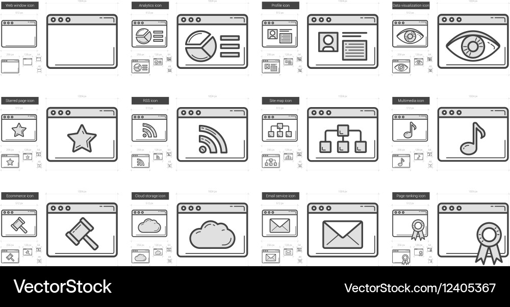 Application line icon set vector image
