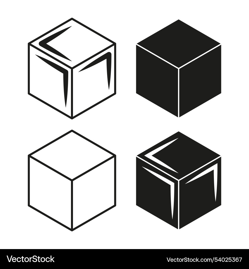 Cube icons set geometric black shapes 3d cubes Vector Image