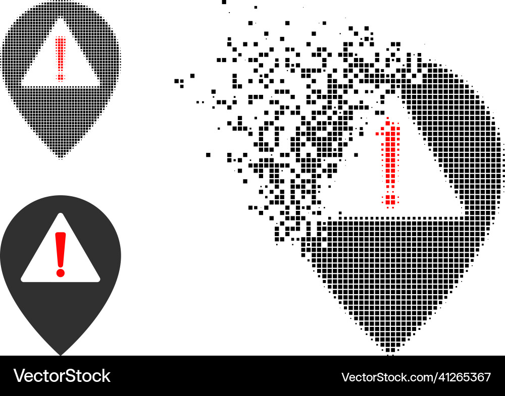 Damaged dot and original warning map pointer icon Vector Image