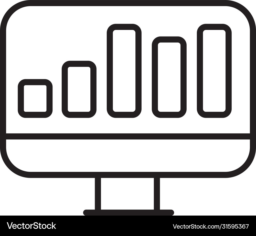 Desktop computer with statistics bars line style Vector Image