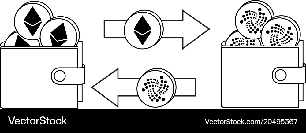 Exchange between ethereum and iota in the wallet vector image