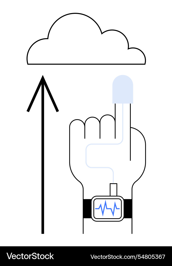 Hand with smartwatch and sensor uploading health Hand with smartwatch and sensor uploading health vector image