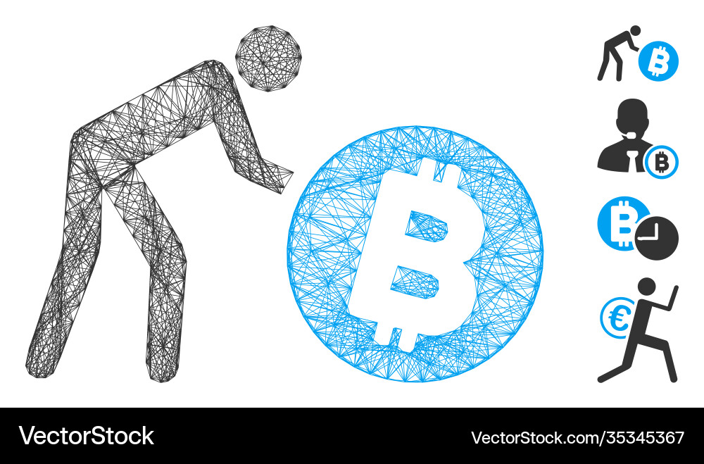 Linear worker roll bitcoin mesh Vector Image
