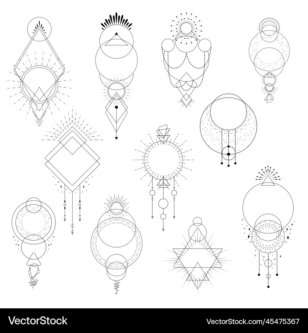 Mystical Boho Geometric Patterns Vector Image