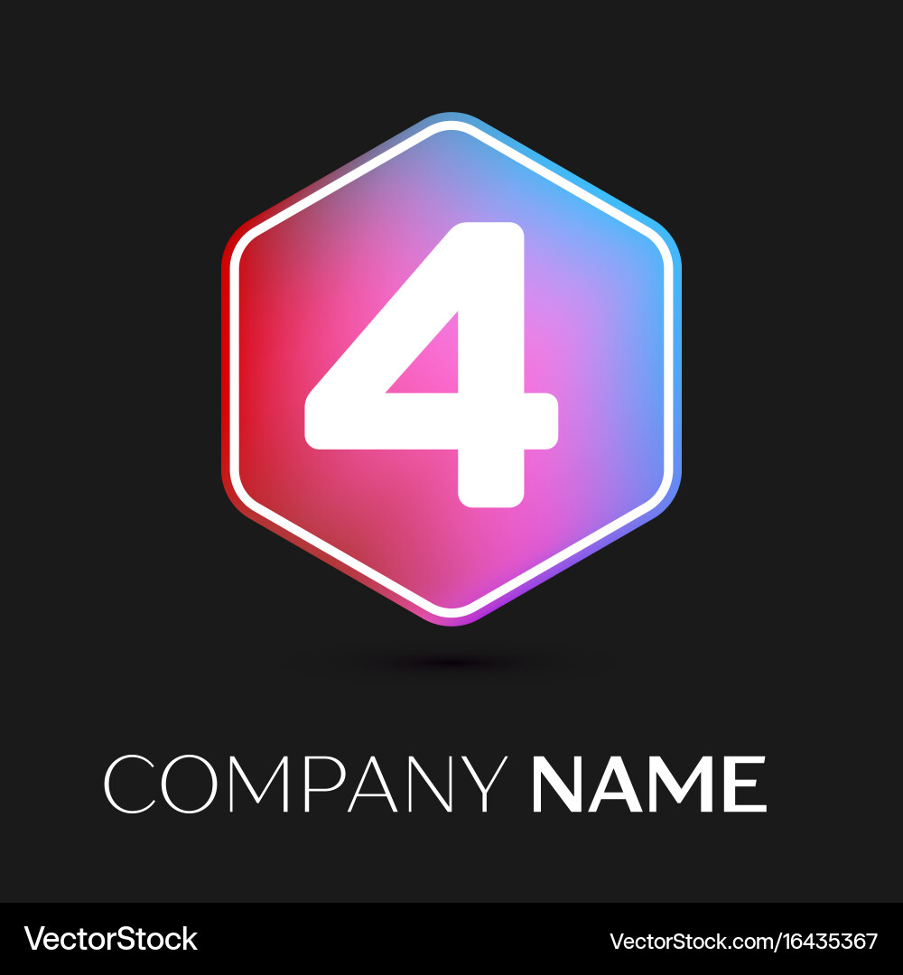 Number four symbol in colorful hexagonal Vector Image