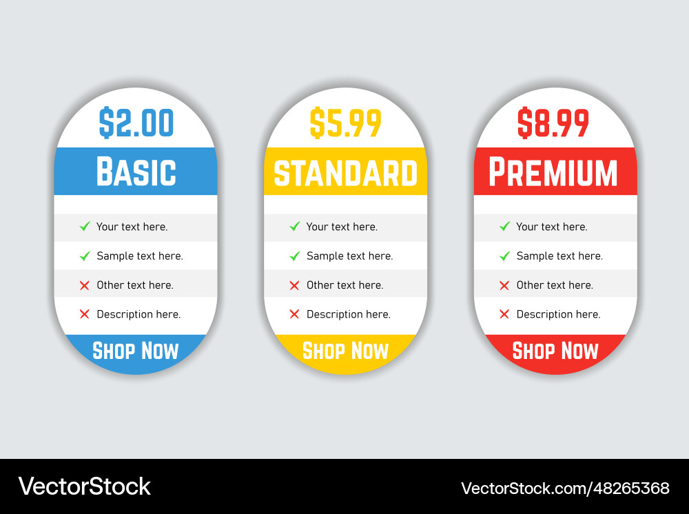 Clean rounded pricing table template for website Clean rounded pricing table template for website vector image