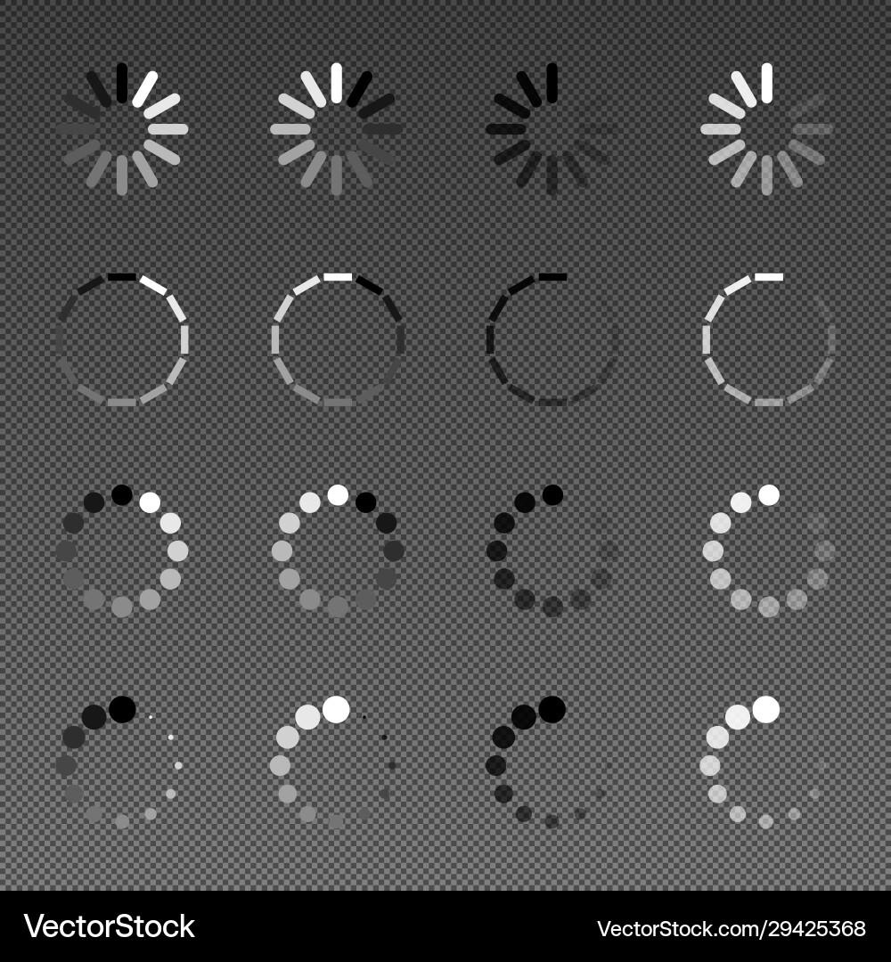 Isolated loading preloader icon set black Isolated loading preloader icon set black Vector Image