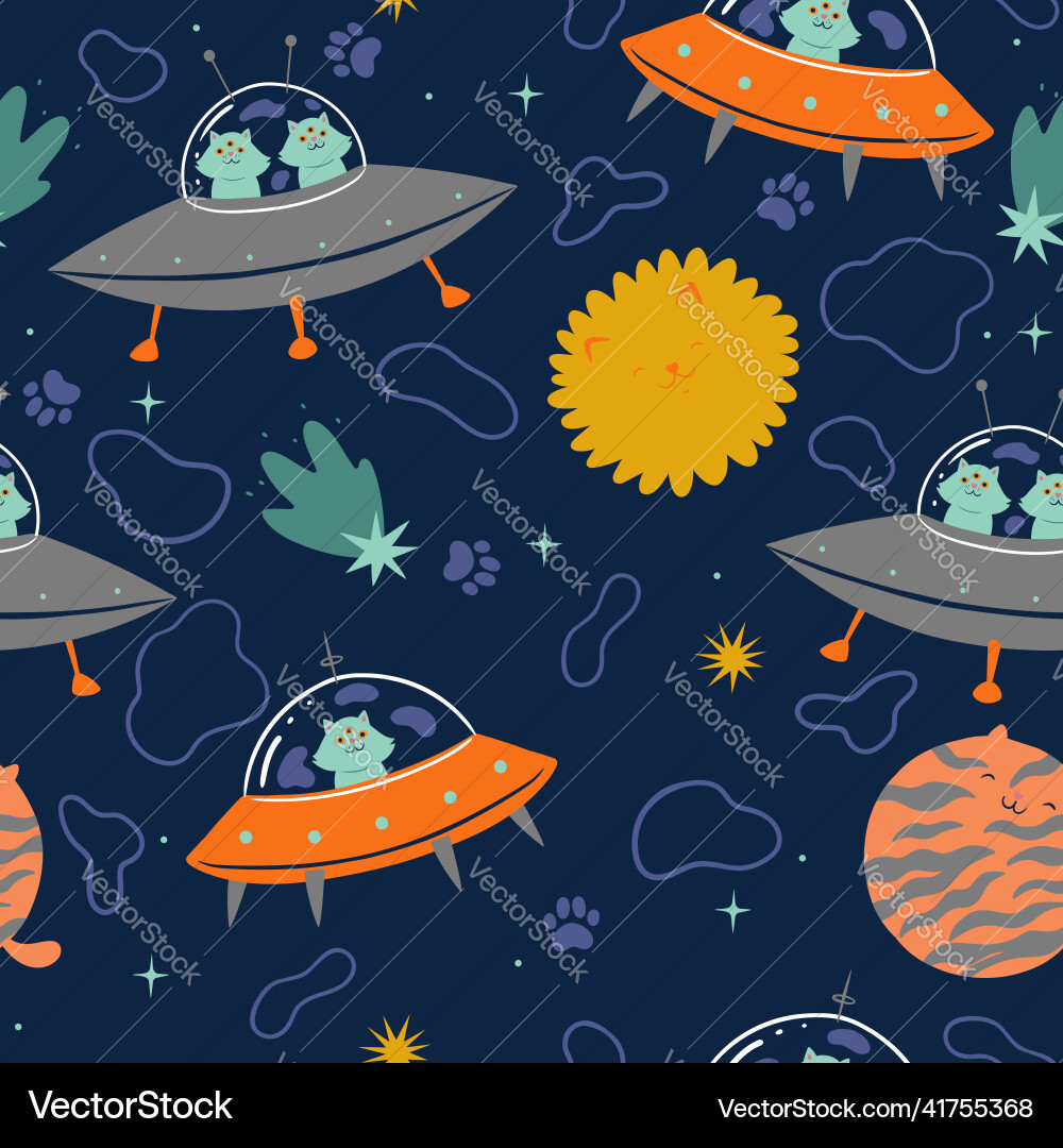 Seamless pattern with alien cats graphics Seamless pattern with alien cats graphics Vector Image