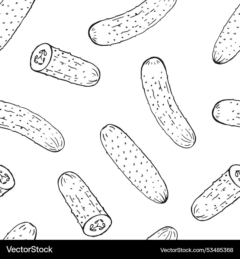 Seamless pattern with cucumber hand drawn Seamless pattern with cucumber hand drawn vector image