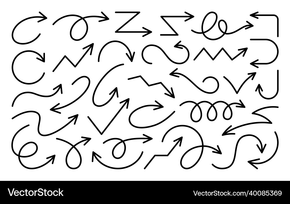 Arrow pointer curve navigation black line set Vector Image