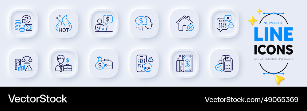 Binary code salary and change money line icons Vector Image