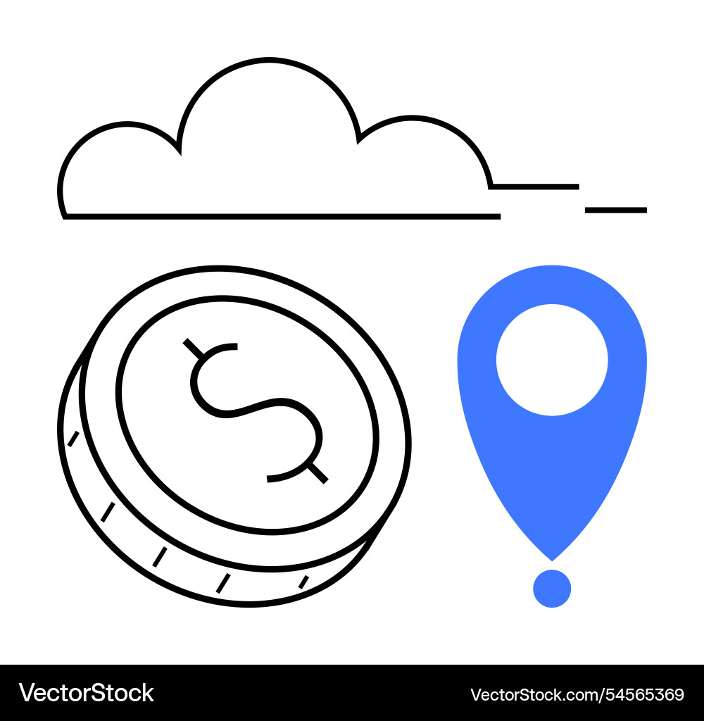 Cloud computing with coin and location symbol Cloud computing with coin and location symbol Vector Image