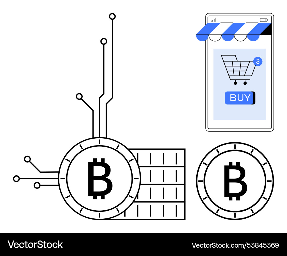 Digital bitcoin transactions and cryptocurrency Digital bitcoin transactions and cryptocurrency Vector Image