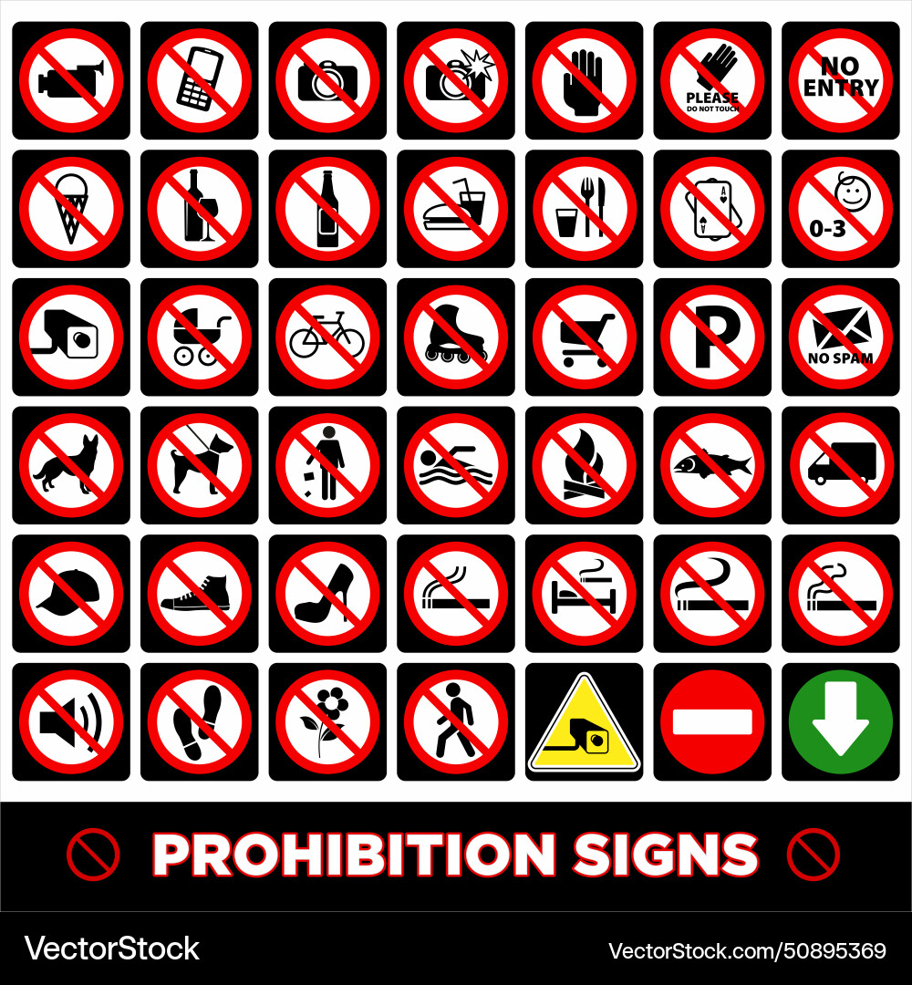 Guide signs set of iso prohibited actions p Guide signs set of iso prohibited actions p vector image