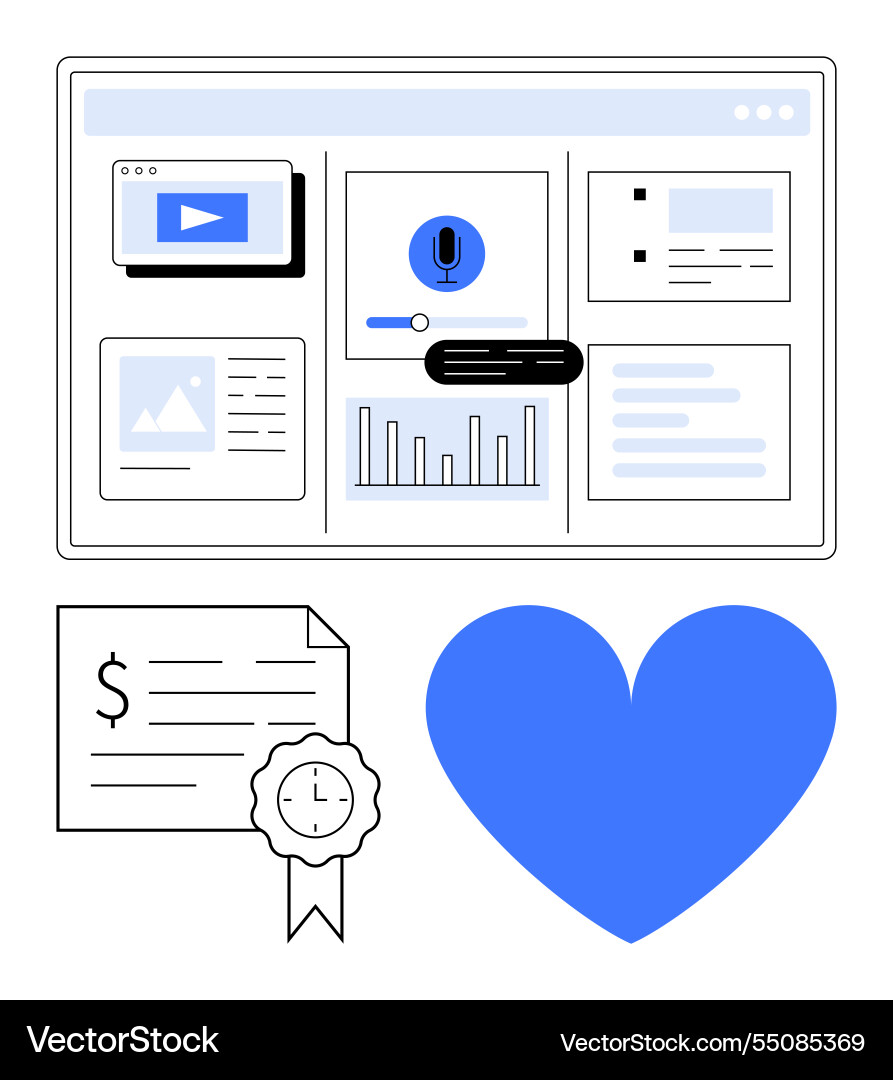 Interactive media interface with certificate Interactive media interface with certificate vector image