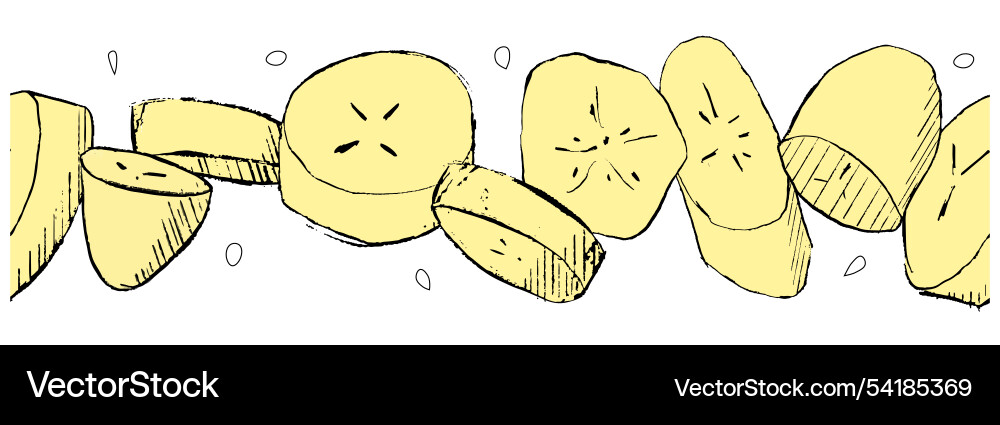 Pieces of banana slice snack seamless border Pieces of banana slice snack seamless border vector image