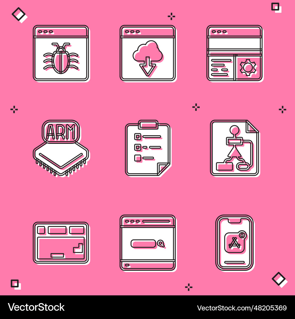 Set system bug cloud technology data transfer Vector Image