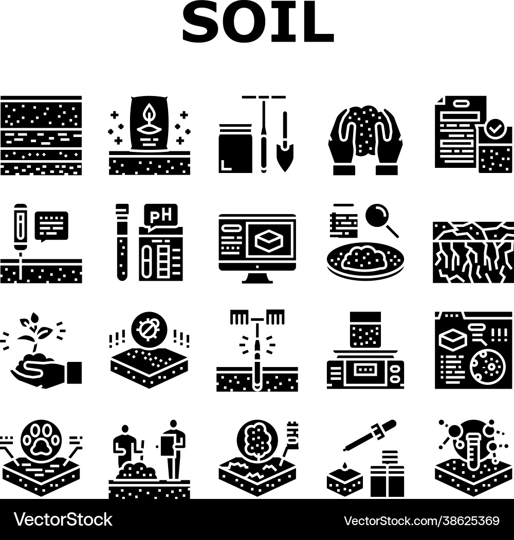 Soil testing nature collection icons set Soil testing nature collection icons set vector image