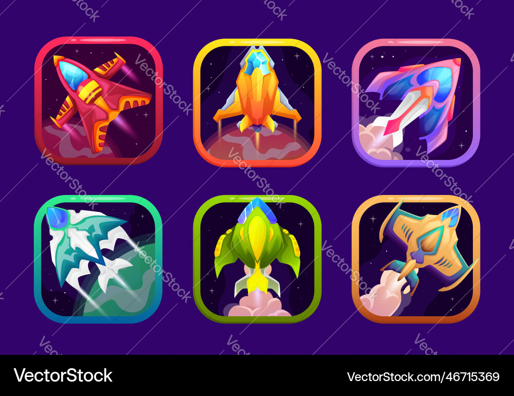 Space game app icons ui frames and cartoon gui Space game app icons ui frames and cartoon gui vector image