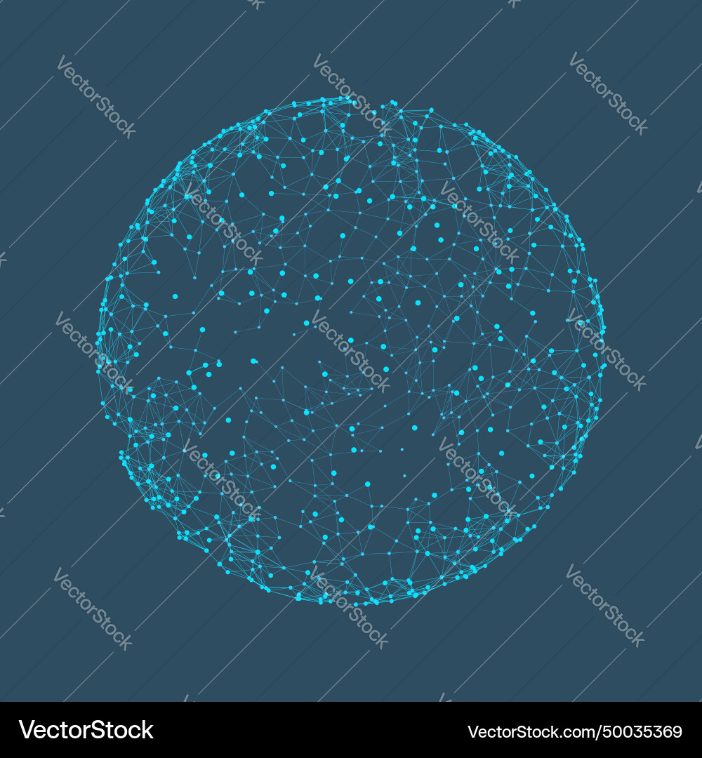 Sphere with connected lines and dots global Sphere with connected lines and dots global Vector Image