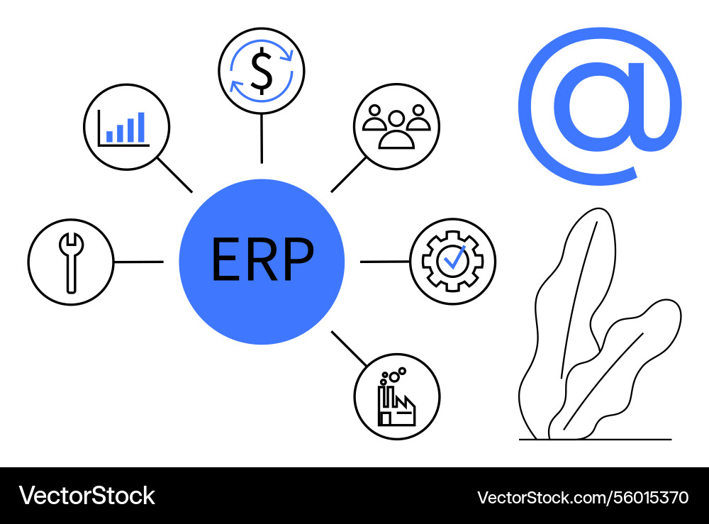 Erp system with process flow icons representing Vector Image