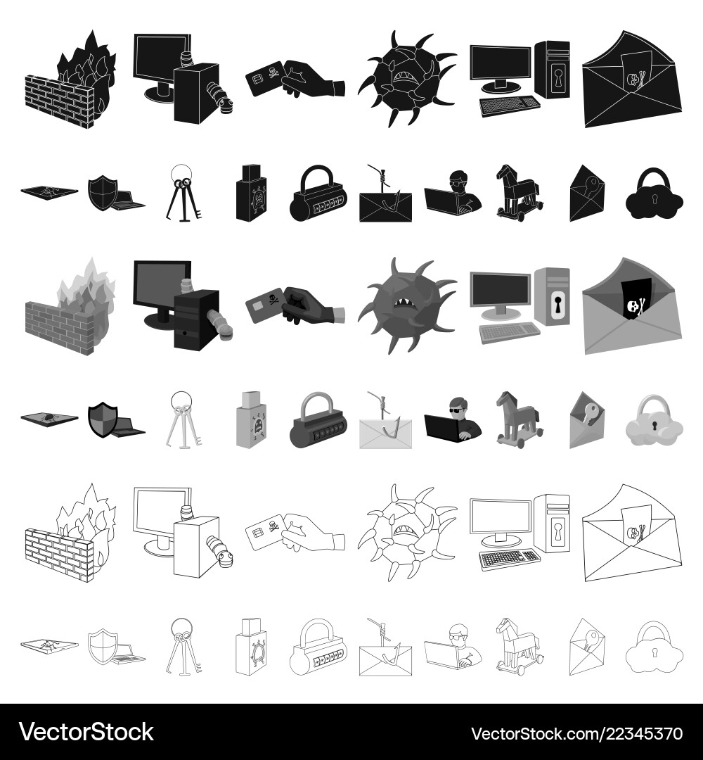 Hacker und Hacking Cartoon Icons in Set-Sammlung Hacker und Hacking Cartoon Icons in Set-Sammlung vektorbild