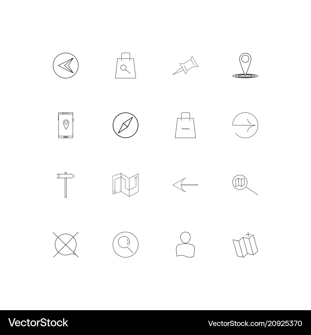 Maps and navigation linear thin icons set Vector Image